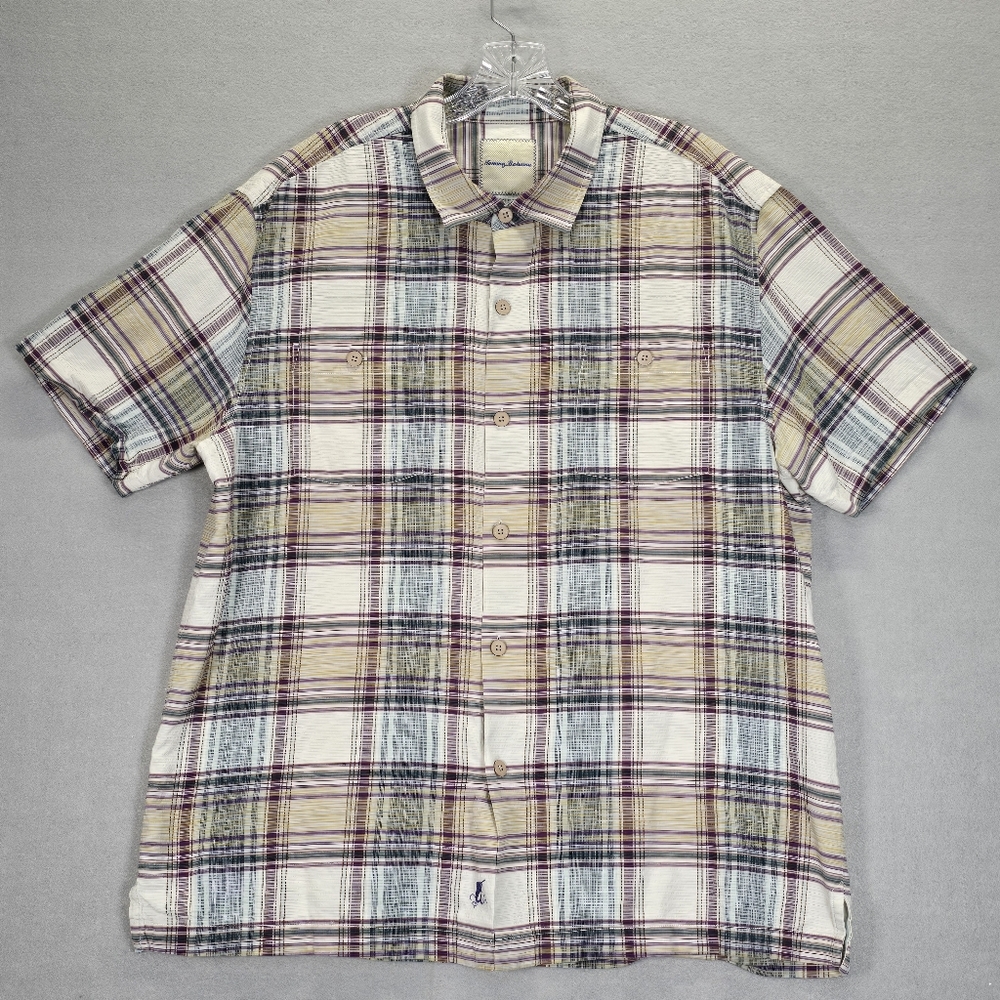 TOMMY BAHAMA Men’s Shirt Plaid Flannel Purple/White Button Down Soft  Size XL